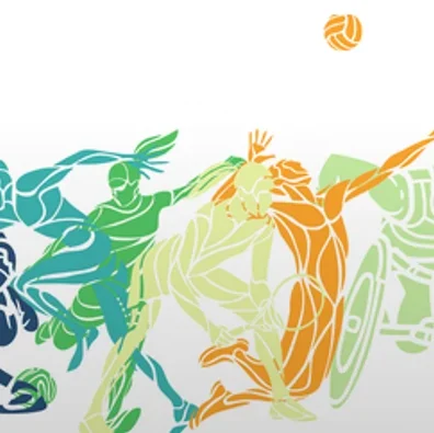 Bunte Illustration von Sportlerinnen und Sportlern in Bewegung